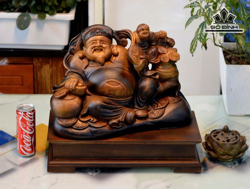 Tượng Thần Tài Gỗ Lũa Bách Xanh Cao Cả Kỷ 36 Ngang 42 Sâu 20 (cm) - Kỷ Cao 10 (cm)