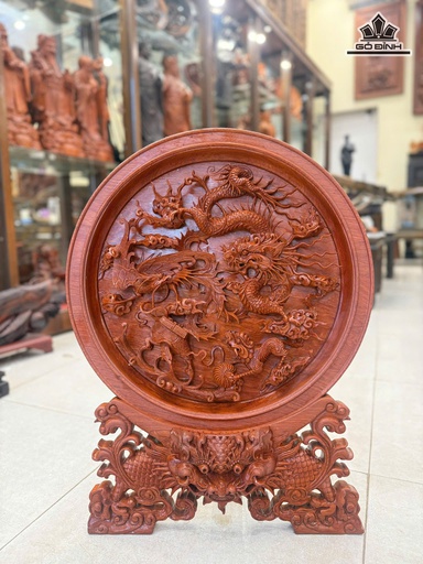 Đĩa Tứ Linh Gỗ Hương Đường Kính 50 Dày 5 Cao 60 (cm)
