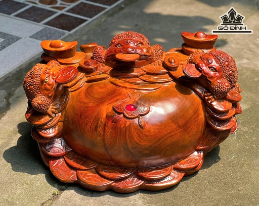 Tượng Tam Cóc Ngậm Tiền Gỗ Hương Cao 23 Ngang 40 Sâu 25 (cm) - 10kg