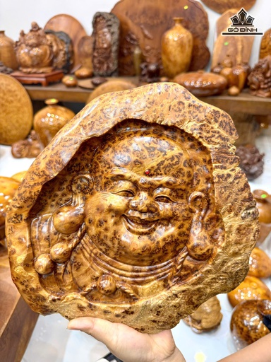 Diện Phật Di Lặc Gỗ Nu Ngọc Am Kích Thước 30-29-4 (cm)