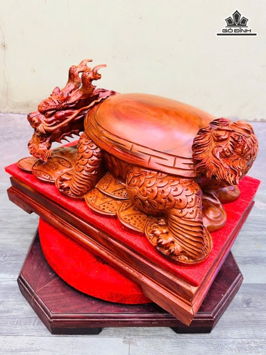 Tượng Long Quy Gỗ Hương Cao 22 Ngang 43 Sâu 31 (cm) - Cả Kỷ 32 (cm)