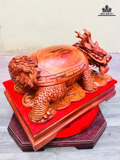 Tượng Long Quy Gỗ Hương Cao 22 Ngang 43 Sâu 31 (cm) - Cả Kỷ 32(cm)