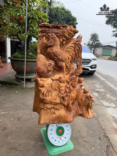 Tượng Gia Đình Gà Gỗ Ngọc Am Cao 102 Ngang 75 Sâu 60 (cm)