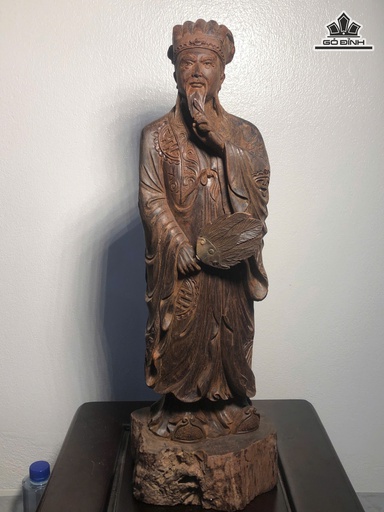 Tượng Gia Cát Lượng Gỗ Trắc Cao 51 Ngang 18 Sâu 14 (cm)