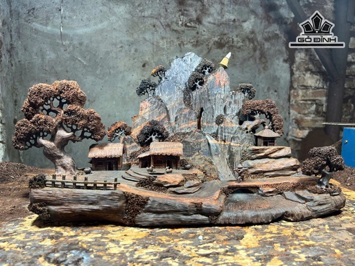 Tượng Tiểu Cảnh Gỗ Trắc Cao 26 Ngang 52 Sâu 20 (cm)