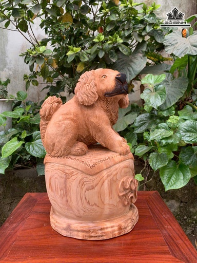 Tượng Chó Gỗ Ngọc Am Cao 28 Ngang 25 Sâu 18 (cm)