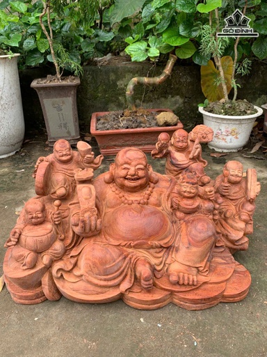 Tượng Phật Di Lặc Ngũ Phúc Gỗ Hương Cao 33 Ngang 60 Sâu 46 (cm)