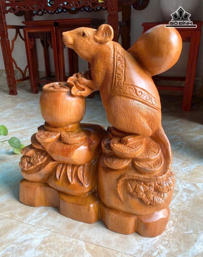 Tượng Chuột Phong Thủy Gỗ Ngọc Am Cao 51 Ngang 45 Sâu 23 (cm) - 11kg