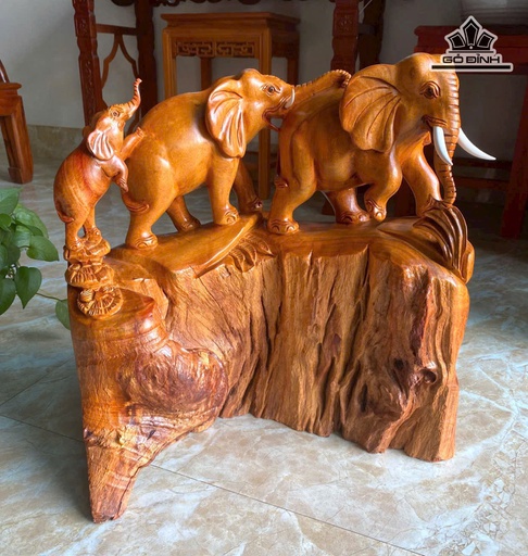 Tượng Gia Đình Voi Gỗ Hương Cao 46 Ngang 43 Sâu 18 (cm) - 17kg