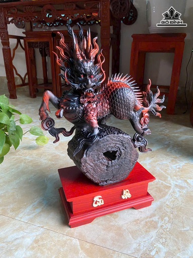 Tượng Hỏa Kì Lân Gỗ Trắc Cao Cả Kỷ 48 Ngang 37 Sâu 11 (cm)