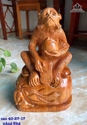 Tượng Khỉ Gỗ Ngọc Am Cao 40 Ngang 27 Sâu 17 (cm)