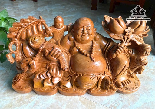 Tượng Phật Di Lặc Nhị Phúc Gỗ Ngọc Am Cao 32 Ngang 62 Sâu 25 (cm)