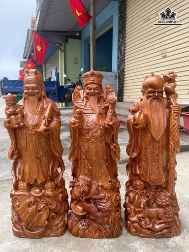 Tượng Phúc Lộc Thọ (Tam Đa) Gỗ Ngọc Am Cao 60 Ngang 21 Sâu 20 (cm)