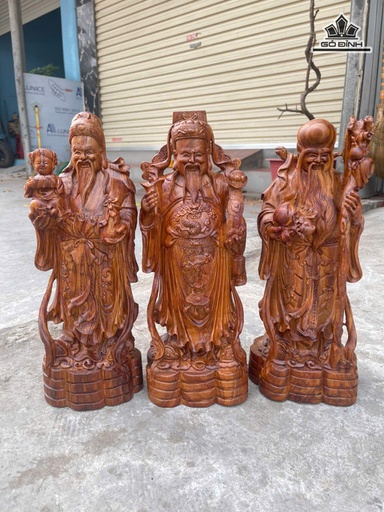 Tượng Phúc Lộc Thọ (Tam Đa) Gỗ Sưa Cao 40 Ngang 15 Sâu 13 (cm)
