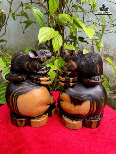 Cặp Chuột Gỗ Mun Hoa Cao 20 Ngang 14 Sâu 12 (cm)