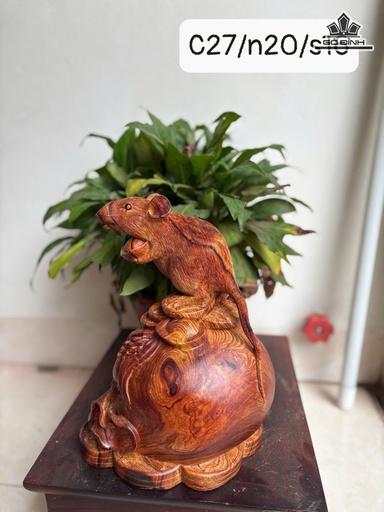 Tượng Chuột Phong Thủy Gỗ Cẩm Cao 27 Ngang 20 Sâu 16 (cm)
