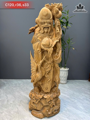 Tượng Ông Thọ Gỗ Ngọc Am Cao 120 Ngang 36 Sâu 33 (cm)