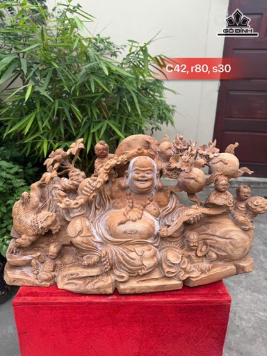 Tượng Phật Di Lặc Ngũ Phúc Gỗ Ngọc Am Cao 42 Ngang 80 Sâu 30 (cm)