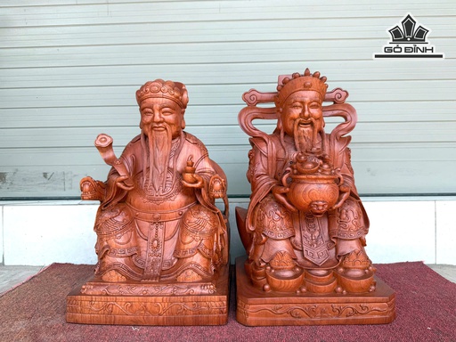 Cặp Thần Tài Thổ Địa Gỗ Hương Đá Cao 40 Ngang 24 Sâu 21 (cm)