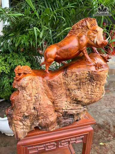 Tượng Heo Rừng Gỗ Nu Chun Sụn Hương Cao 48 Ngang 50 Sâu 30  (cm)