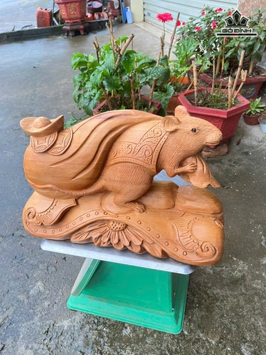 Tượng Chuột Phong Thủy Gỗ Ngọc Am Cao 25 Ngang 41 Sâu 15 (cm)