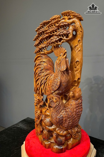 Tượng Gia Đình Gà Gỗ Ngọc Am Cao 94 Ngang 42 Sâu 20 (cm)