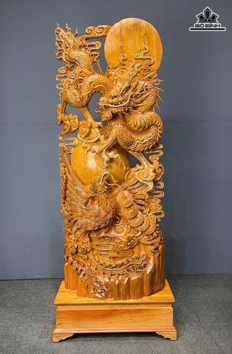 Tượng Long Phụng Sum Vầy Gỗ Ngọc Am Cao Cả Kỷ 190 - Ngang 75 Sâu 32 (cm) - Kỷ Cao 25 (cm)