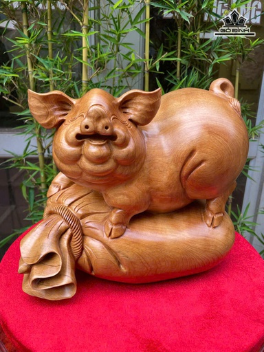 Tượng Heo Gỗ Ngọc Am Cao 25 Ngang 29 Sâu 19 (cm)