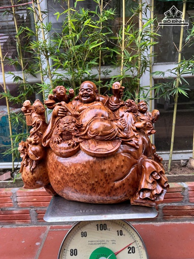 Tượng Phật Di Lặc Tam Phúc Gỗ Nu Ngọc Am Cao 38 Ngang 48 Sâu 32 (cm)