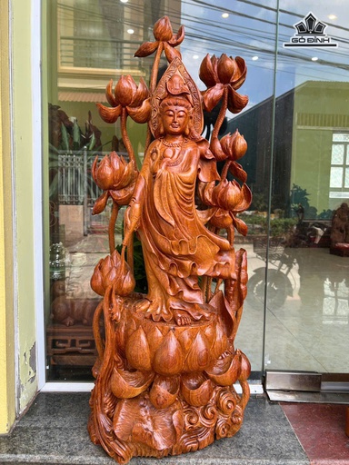 Tượng Phật Bà Quan Âm Gỗ Hương Cao 100 Ngang 45 Sâu 30 (cm)