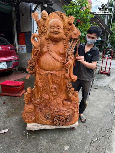 Tượng Phật Di Lặc Ngũ Phúc Gỗ Ngọc Am Cao 152 Ngang 85 Sâu 50 (cm) - 300kg