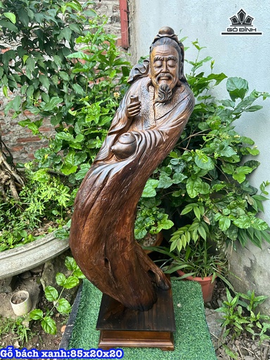 Tượng Thần Trà Gỗ Bách Xanh Cao 85 Ngang 20 Sâu 20 (cm)