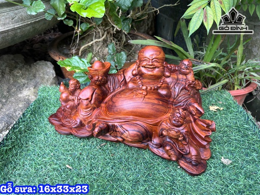 Tượng Phật Di Lặc Tam Phúc Gỗ Sưa Cao 16 Ngang 33 Sâu 23 (cm)