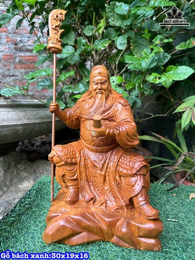 Tượng Quan Công Đọc Sách Gỗ Bách Xanh Cao 30 Ngang 19 Sâu 16 (cm)