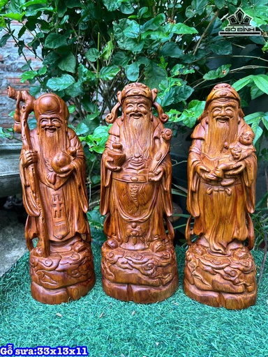 Tượng Phúc Lộc Thọ (Tam Đa) Gỗ Sưa Cao 33 Ngang 13 Sâu 11 (cm)
