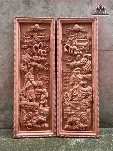 Tranh Cá Chép Gỗ Hương Đá Kích Thước 37x117x5 (cm)