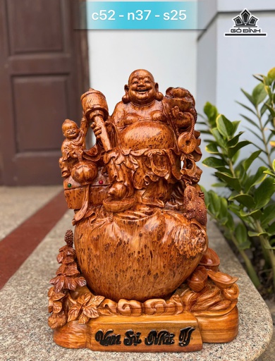 Tượng Phật Di Lặc Nhất Phúc Gỗ Nu Ngọc Am Cao 52 Ngang 37 Sâu 25 (cm)