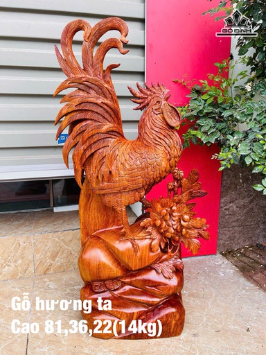 Tượng Gà Phong Thủy Gỗ Hương Cao 81 Ngang 36 Sâu 22 (cm) - 14kg