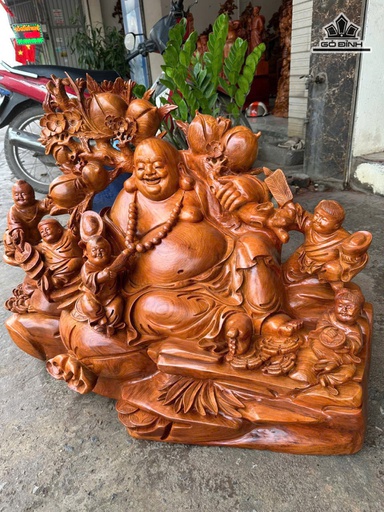 Tượng Phật Di Lặc Ngũ Phúc Gỗ Hương Cao 68 Ngang 86 Sâu 45 (cm)