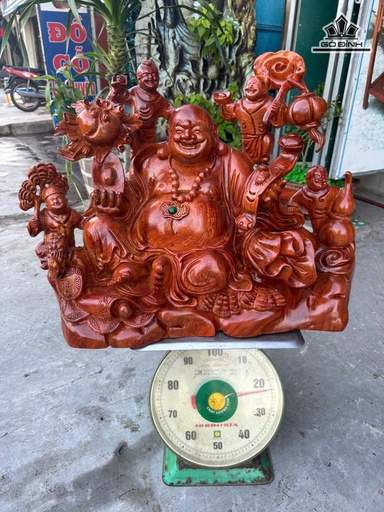 Tượng Phật Di Lặc Ngũ Phúc Gỗ Hương Cao 52 Ngang 60 Sâu 28 (cm)