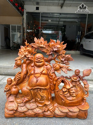 Tượng Phật Di Lặc Nhị Phúc Gỗ Hương Cao 66 Ngang 70 Sâu 20 (cm)