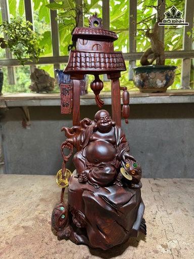 Tượng Phật Di Lặc Câu Thiềm Thừ Gỗ Trắc Cao 46,5 Ngang 21 Sâu 17 (cm)