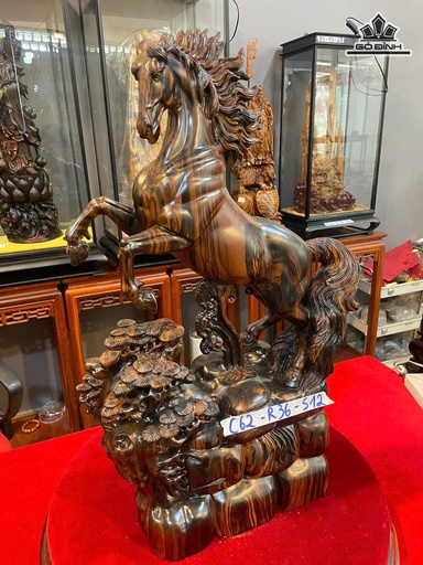 Tượng Ngựa Phong Thủy (Nhất Mã Phi Thiên) Gỗ Mun Hoa Cao 62 Ngang 36 Sâu 12 (cm)