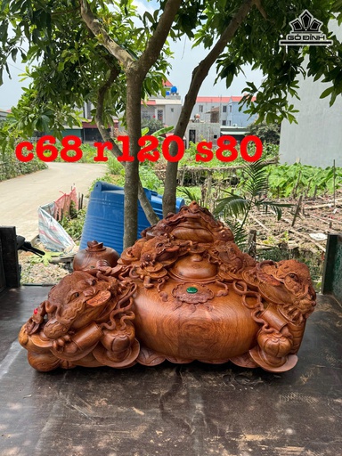 Tượng Ngũ Cóc Trấn Chum Phú Quý Gỗ Hương Cao 68 Ngang 120 Sâu 80 (cm)