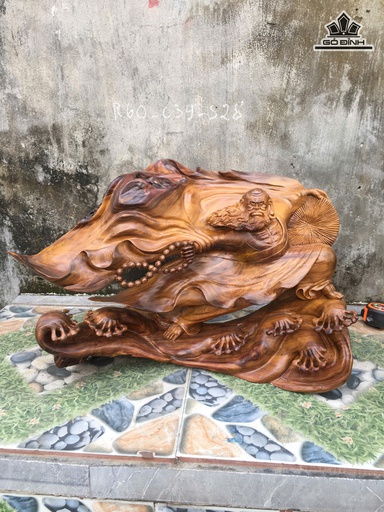 Tượng Đạt Ma Bay Gỗ Bách Xanh Cao 39 Ngang 60 Sâu 28 (cm)