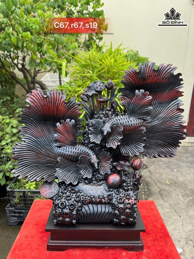 Tượng Cá Xiêm Gỗ Trắc Cao 67 Ngang 67 Sâu 19 (cm)