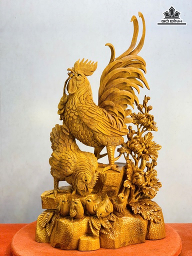 Tượng Gia Đình Gà Gỗ Ngọc Am Cao 80 Ngang 41 Sâu 23 (cm)