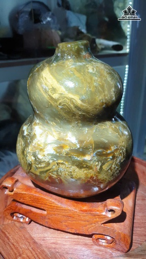 Tác Phẩm Hồ Lô Hút Tài Lộc Gỗ Hóa Ngọc Cao 19 Ngang 13,5 (cm) - 2,4kg