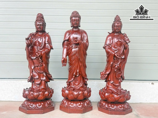 Bộ Tây Phương Tam Thánh Phật Gỗ Hương Cao 60 Vuông 20 (cm)
