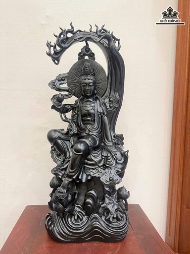 Quan Âm Ngồi Tự Tại Gỗ Mun Đen Cao 58 Ngang 25 Sâu 17 (cm)